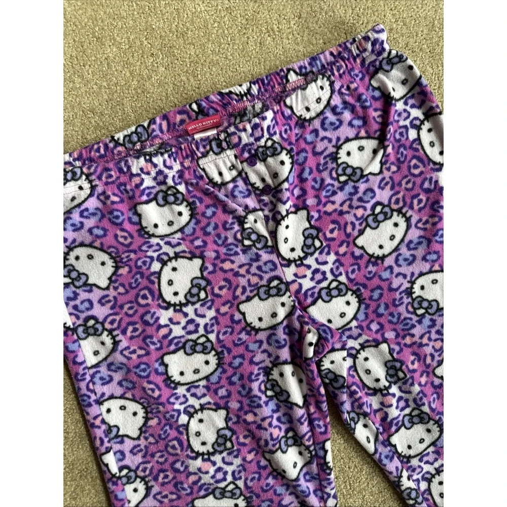 Hello Kitty Pink /Purple Striped Pajama 2 Piece Set Girls Size XL‎ Sanrio fleece